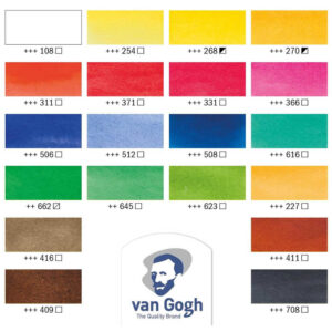 Van Gogh 18x½ akvarellinappia + 2 tuubia, värikartta