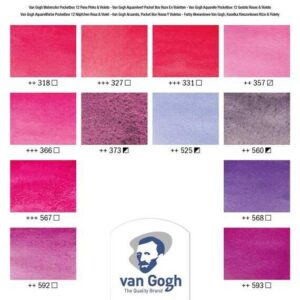 Van Gogh pinks & violets 12x½ akvarellinappi, värikartta