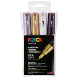 Posca 1M metallisävyt, musta ja valkoinen